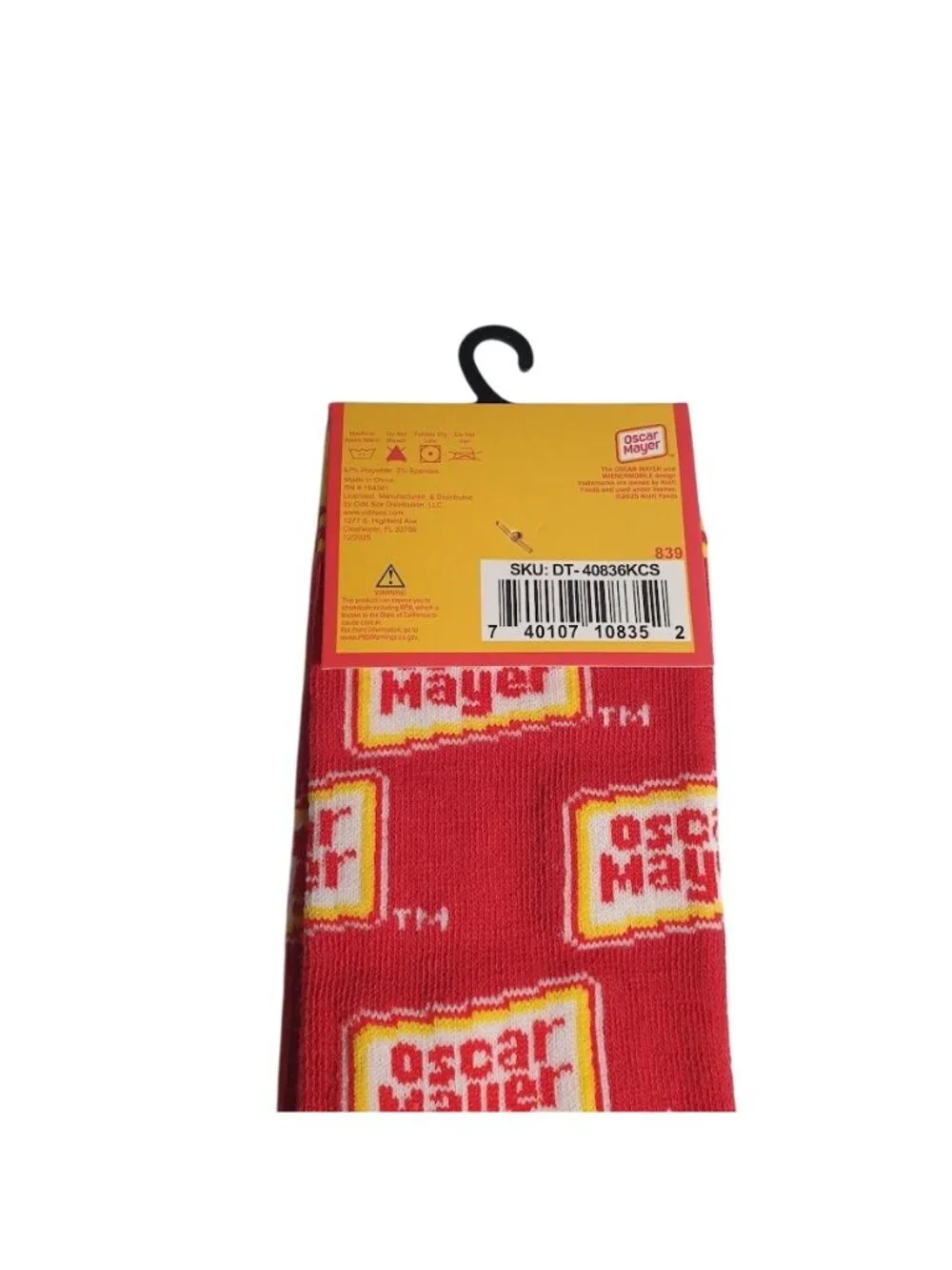 Oscar Mayer Kids Crew Socks Ages 7 To 10 Red Yellow Hot Dog Wienermobile Gift